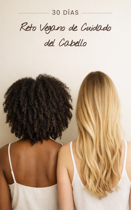 Reto Vegano de Cuidado del Cabello de 30 Días – vegan hair care guide cover, Spanish edition
